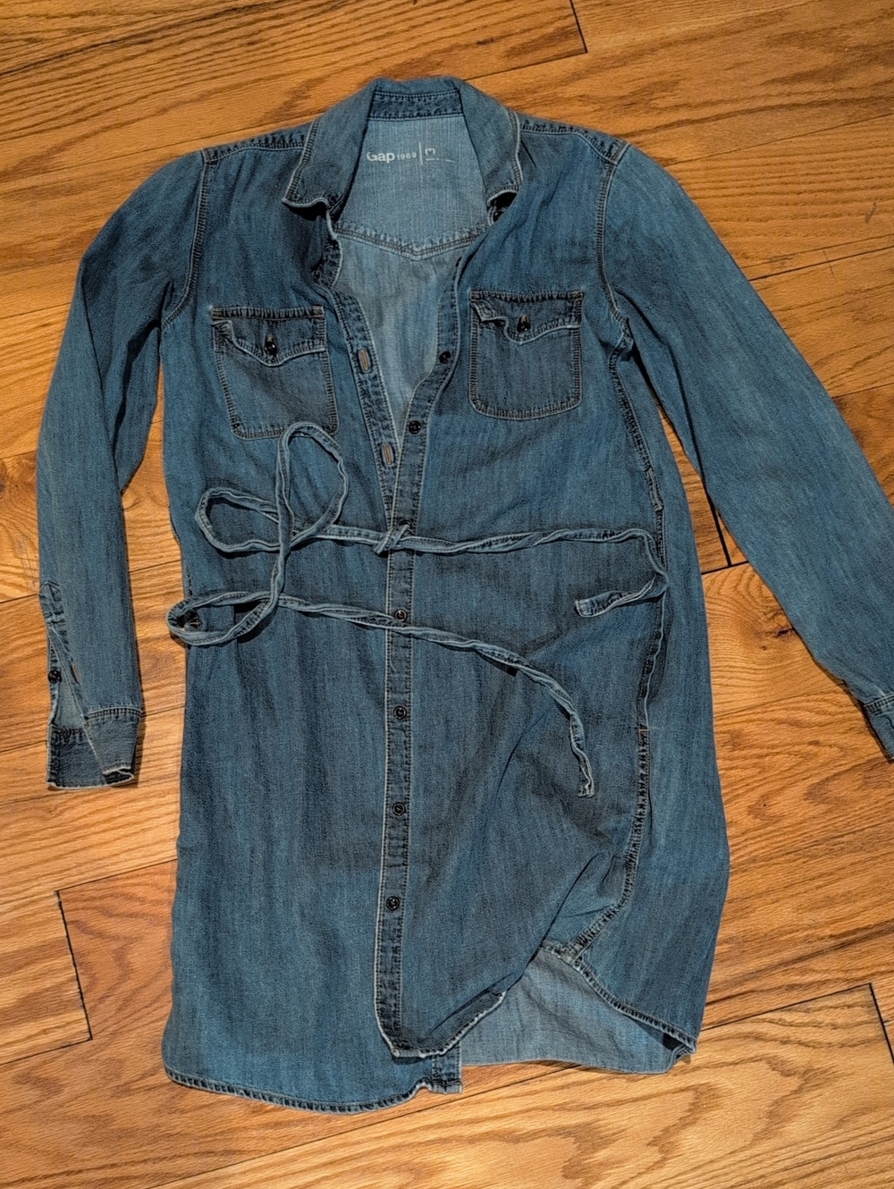 GAP Blue Denim Shirt Dress with Waist Tie